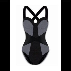 Spanx Thinnovision Black Gray One Piece Swimsuit 6